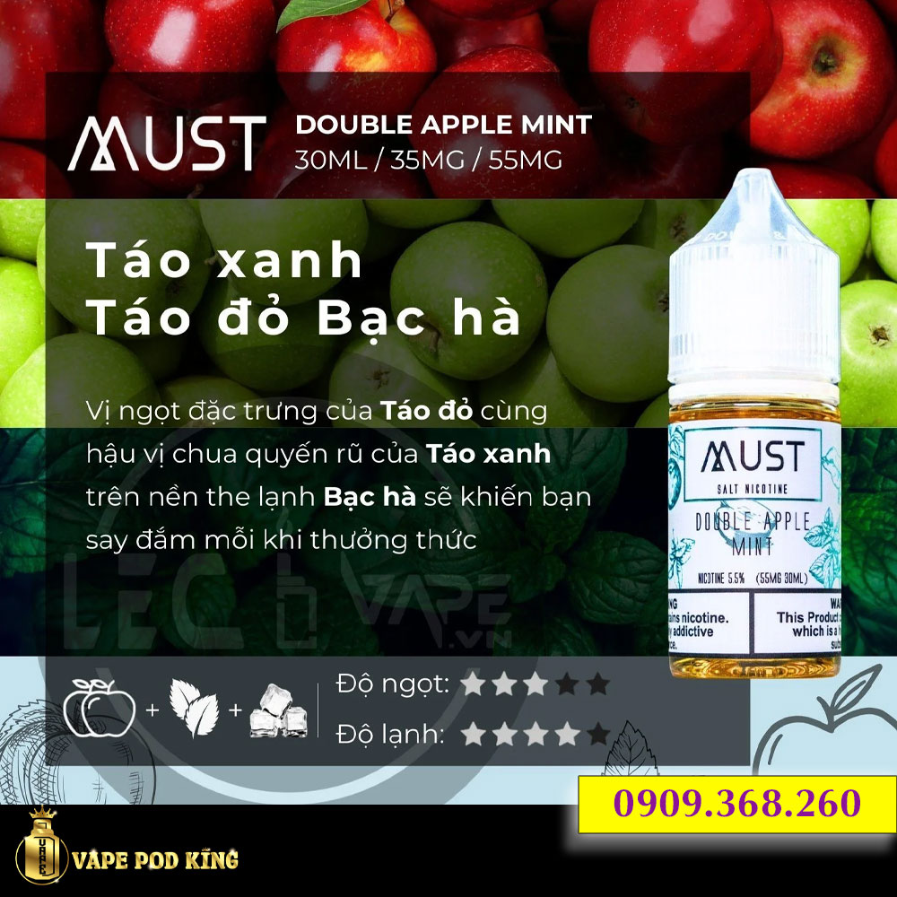 Must Táo Xanh Táo Đỏ Bạc Hà - Double Apple Mint 30ml